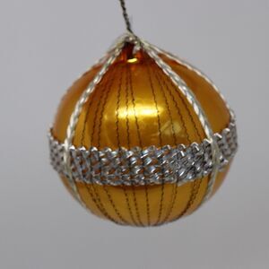 Mercury glass wrapped With Tinsel Wire gold Christmas ornament vintage